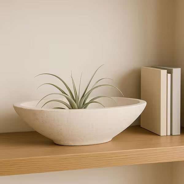Home Decor - White Pottery Tapered Decorative Bowl with Rough Finish
