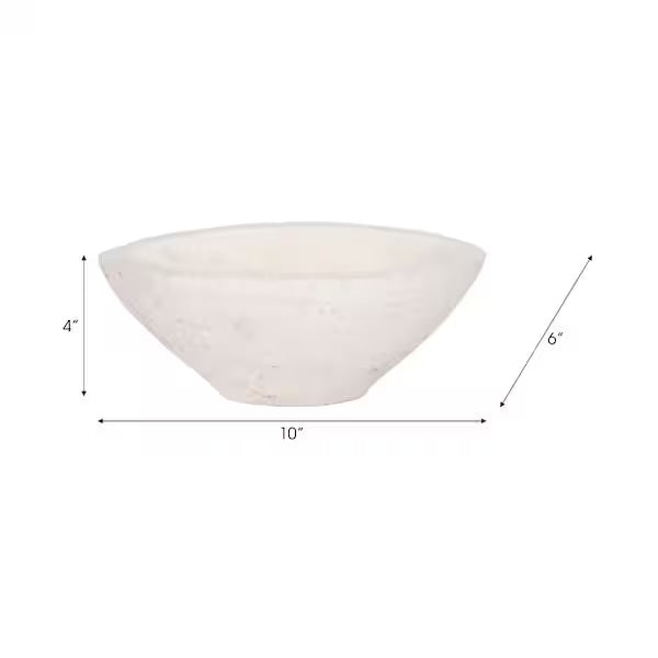 Home Decor - White Pottery Tapered Decorative Bowl with Rough Finish