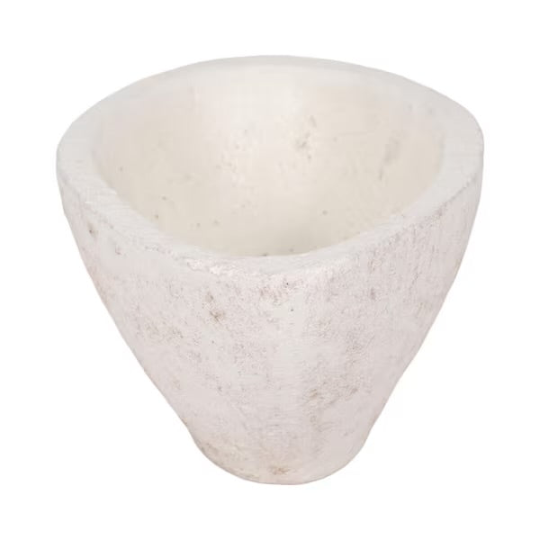Home Decor - White Pottery Tapered Decorative Bowl with Rough Finish