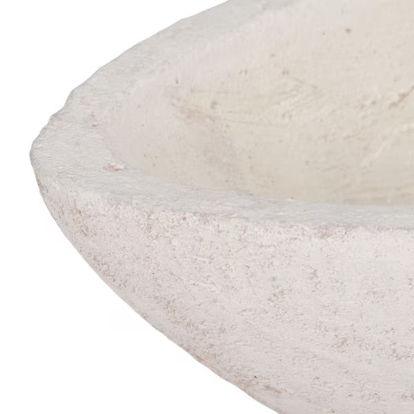 Home Decor - White Pottery Tapered Decorative Bowl with Rough Finish