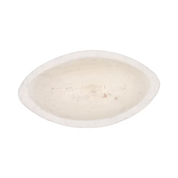 Home Decor - White Pottery Tapered Decorative Bowl with Rough Finish