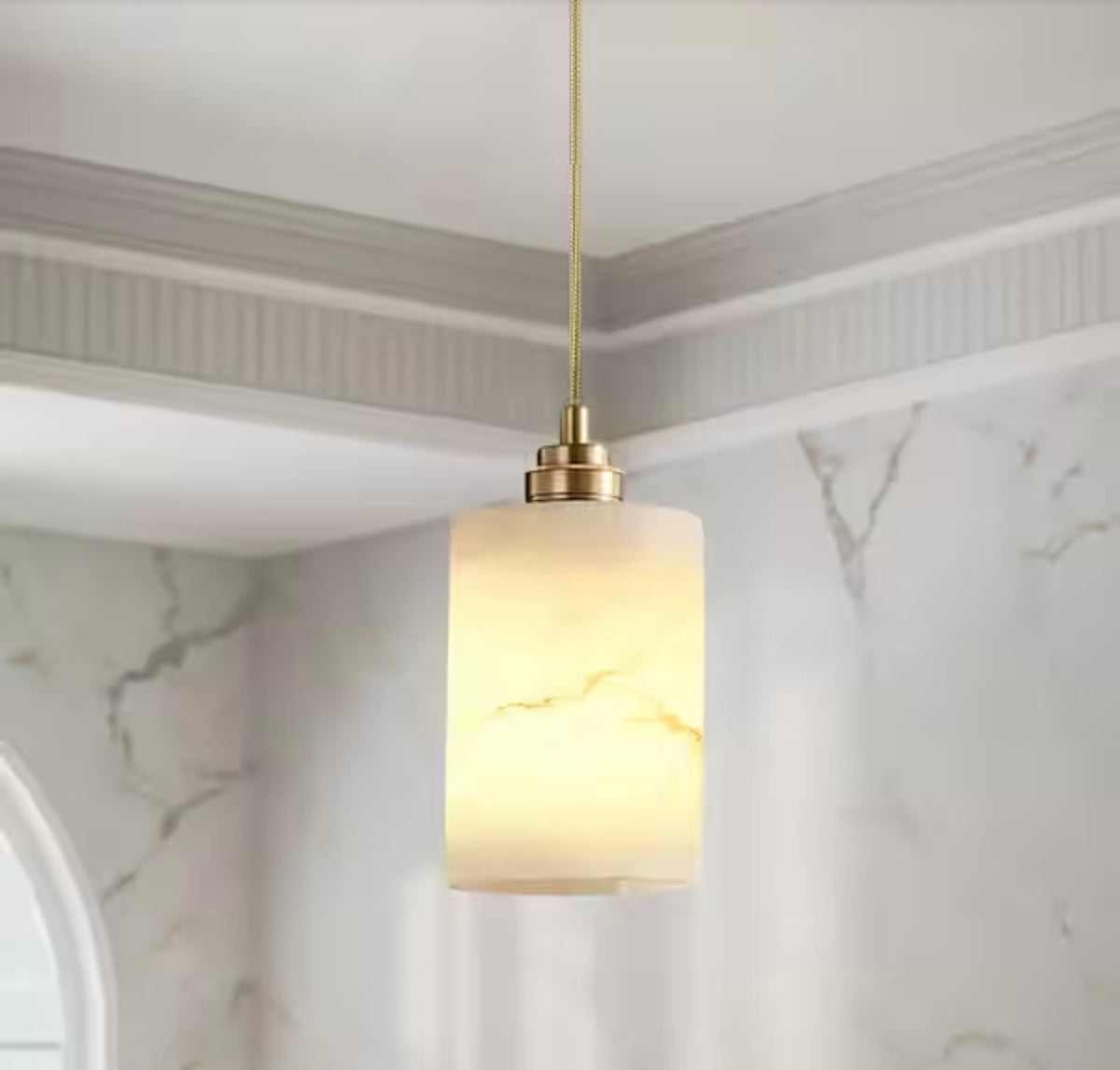 Pendant Light - Natural Alabaster Modern Pendant Light Brass Kitchen Living Room