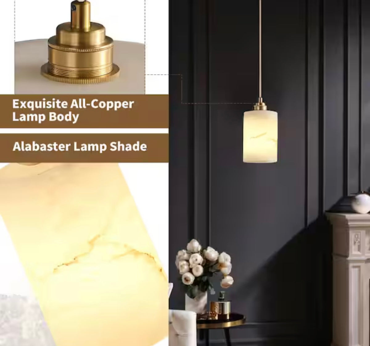 Pendant Light - Natural Alabaster Modern Pendant Light Brass Kitchen Living Room