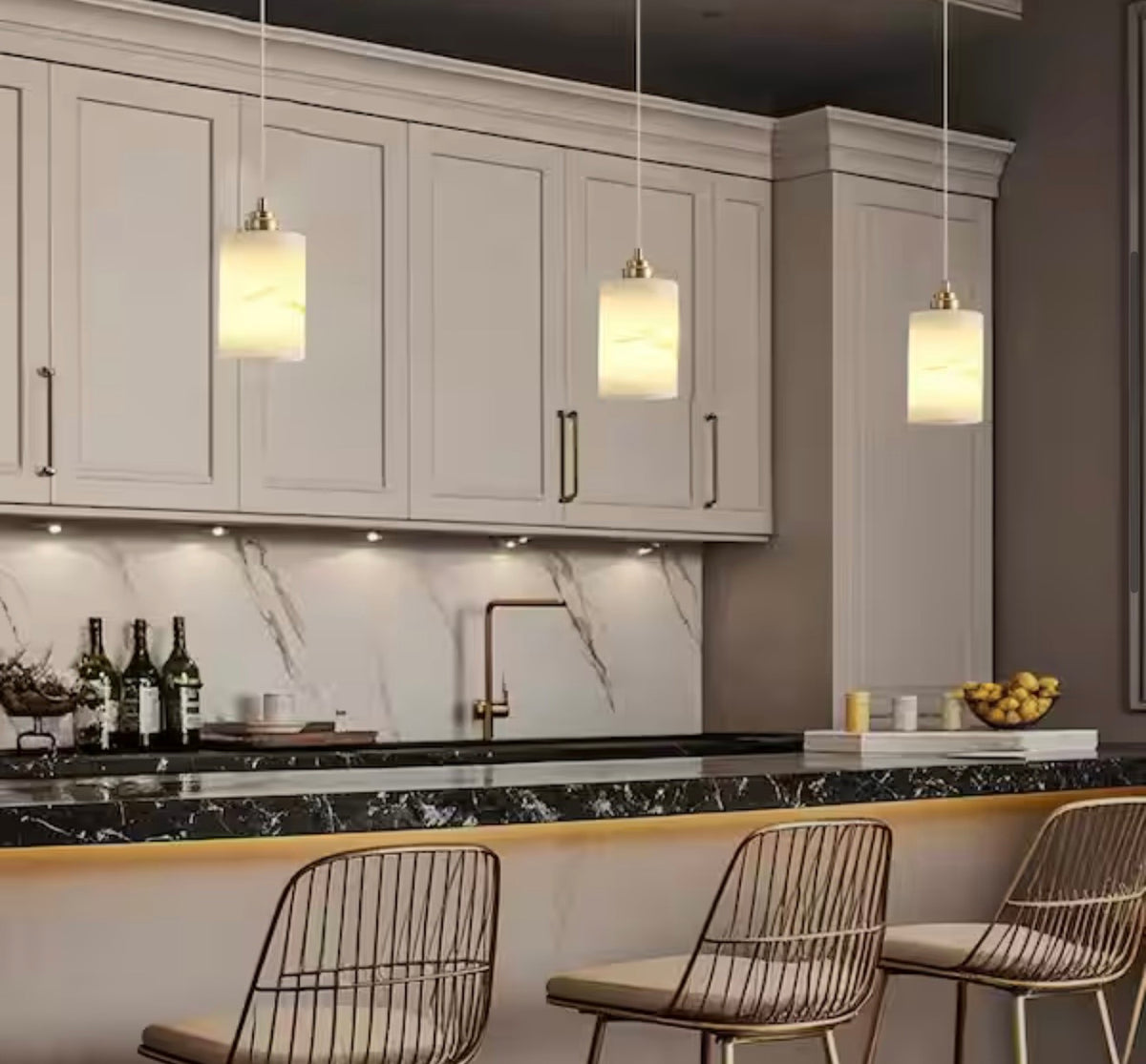 Pendant Light - Natural Alabaster Modern Pendant Light Brass Kitchen Living Room