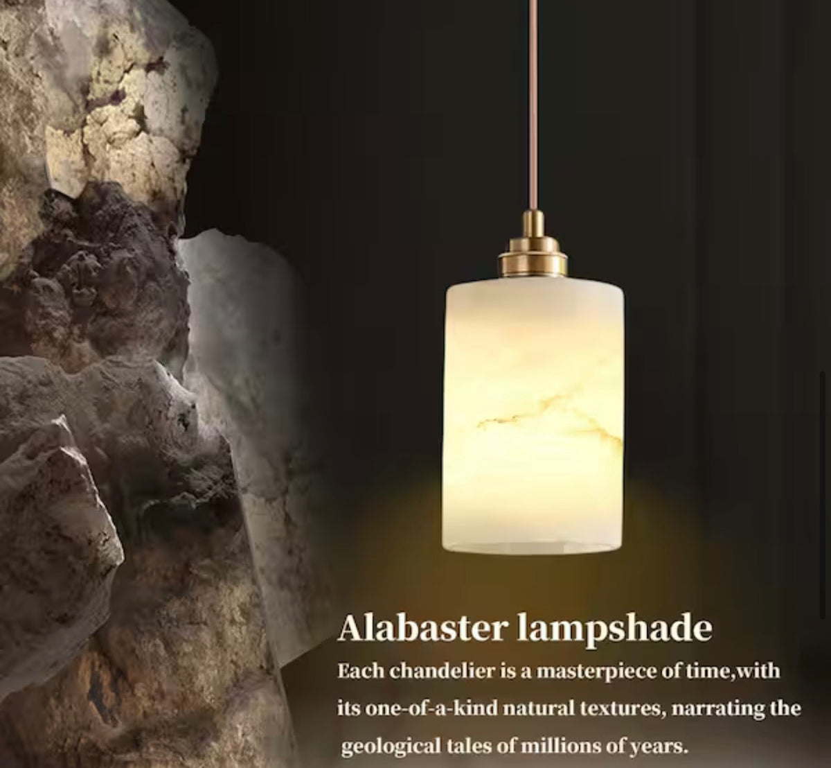 Pendant Light - Natural Alabaster Modern Pendant Light Brass Kitchen Living Room