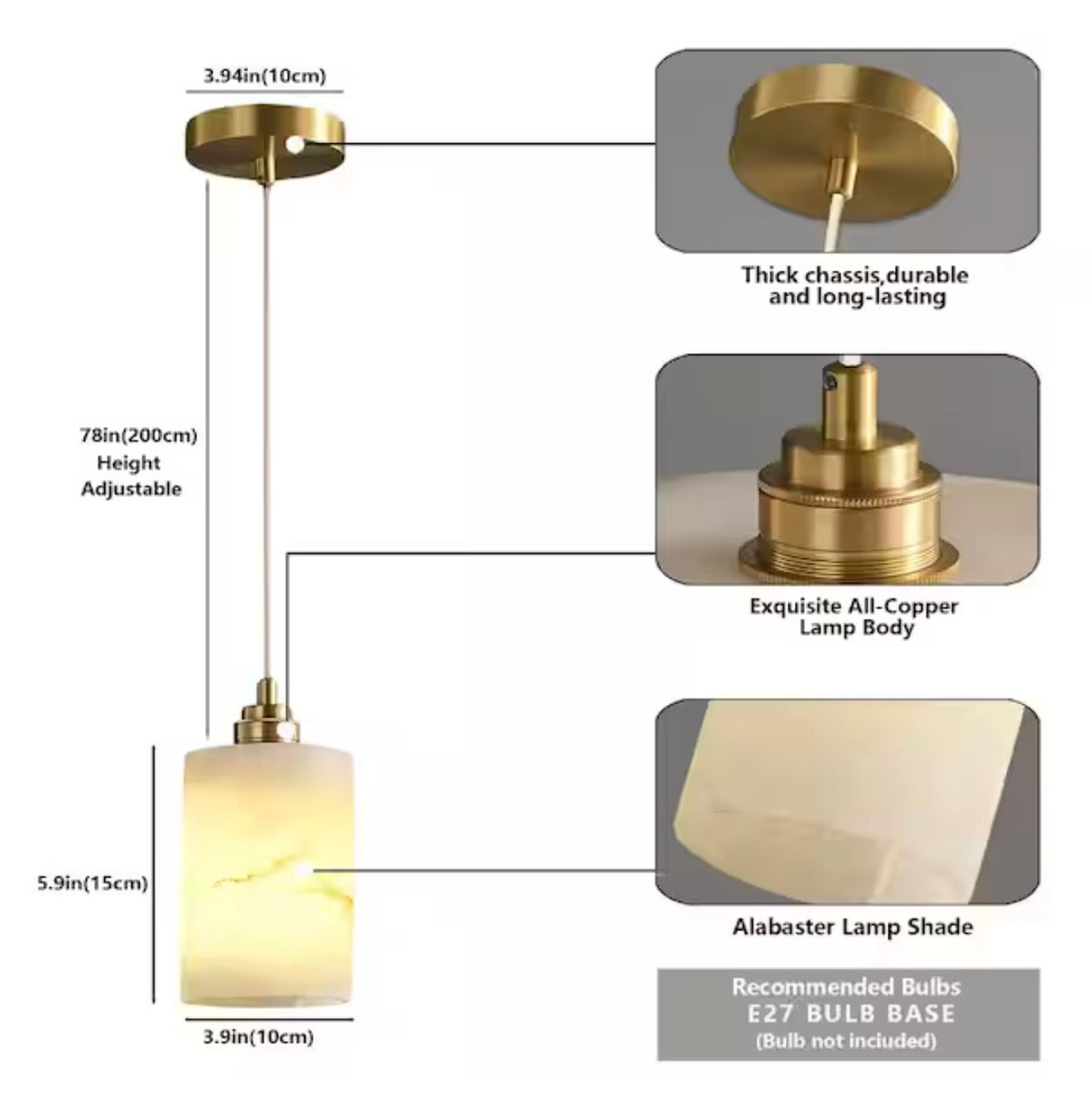 Pendant Light - Natural Alabaster Modern Pendant Light Brass Kitchen Living Room