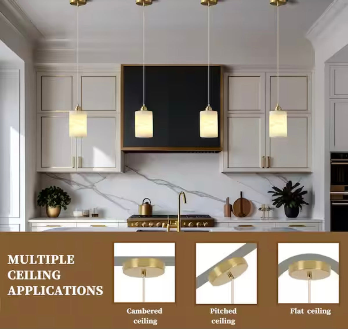 Pendant Light - Natural Alabaster Modern Pendant Light Brass Kitchen Living Room