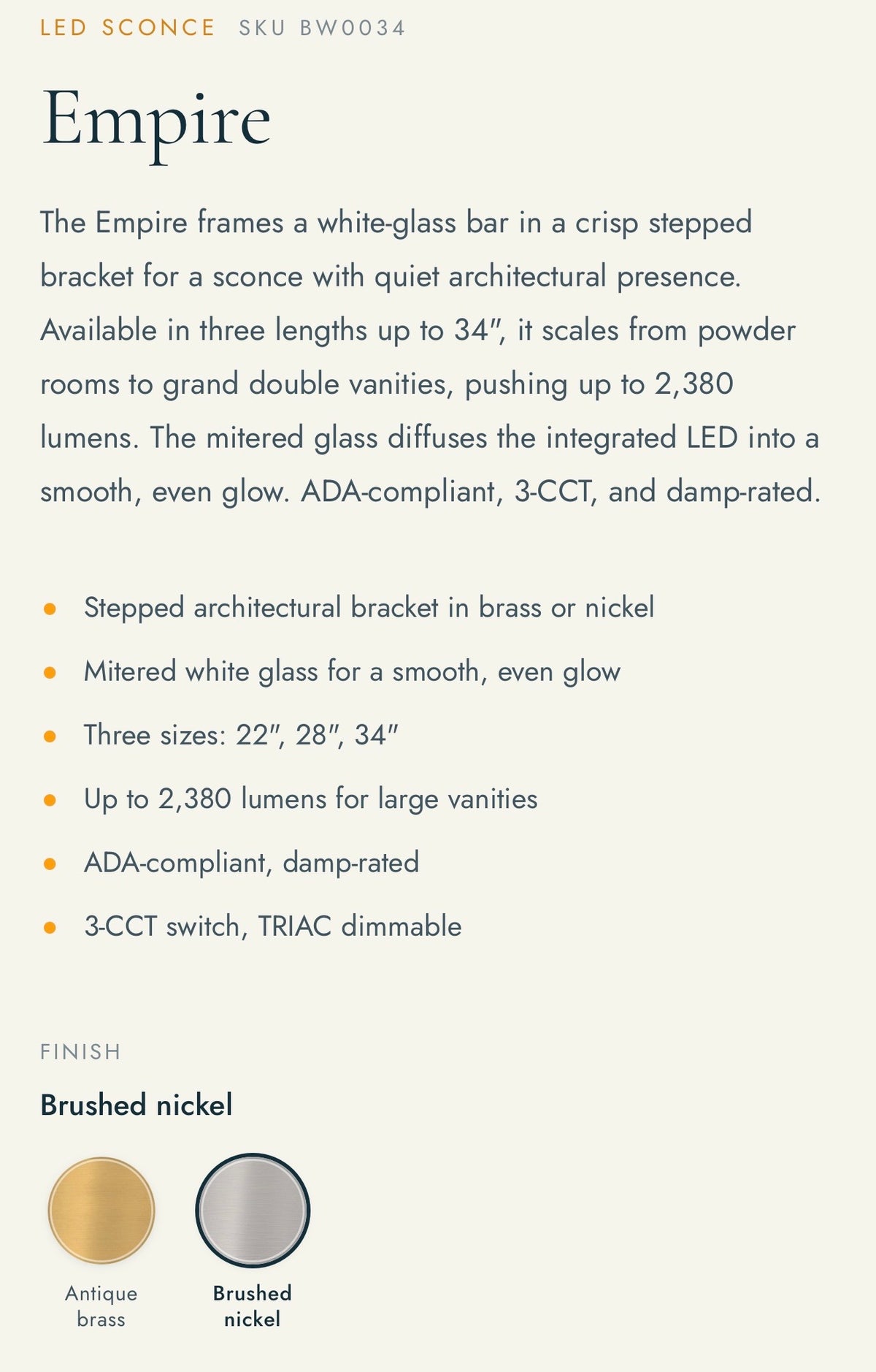 Sconce - Brixon LED Brushed Nickel 34”