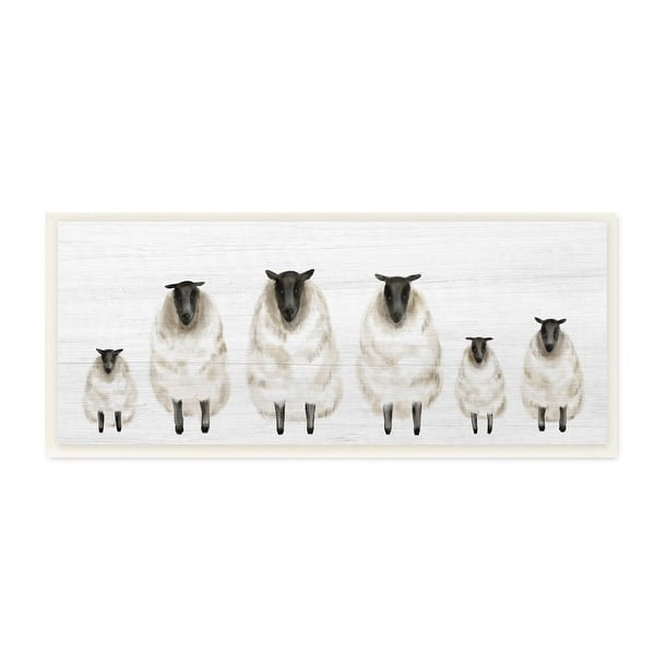 Wall Art - 7” x 17” Stupell Fluffy Farm Sheep Minimal White Plank Pattern Wood Wall Art