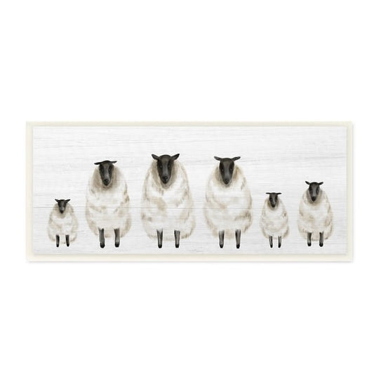 Wall Art - 7” x 17” Stupell Fluffy Farm Sheep Minimal White Plank Pattern Wood Wall Art