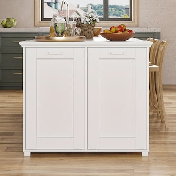 Trash Cabinet - Homsee Deodorizing Trash Cabinet – White MDF Double Bin Holder with Odor Control
