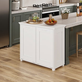 Trash Cabinet - Homsee Deodorizing Trash Cabinet – White MDF Double Bin Holder with Odor Control