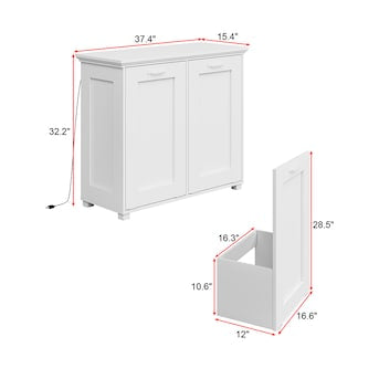 Trash Cabinet - Homsee Deodorizing Trash Cabinet – White MDF Double Bin Holder with Odor Control
