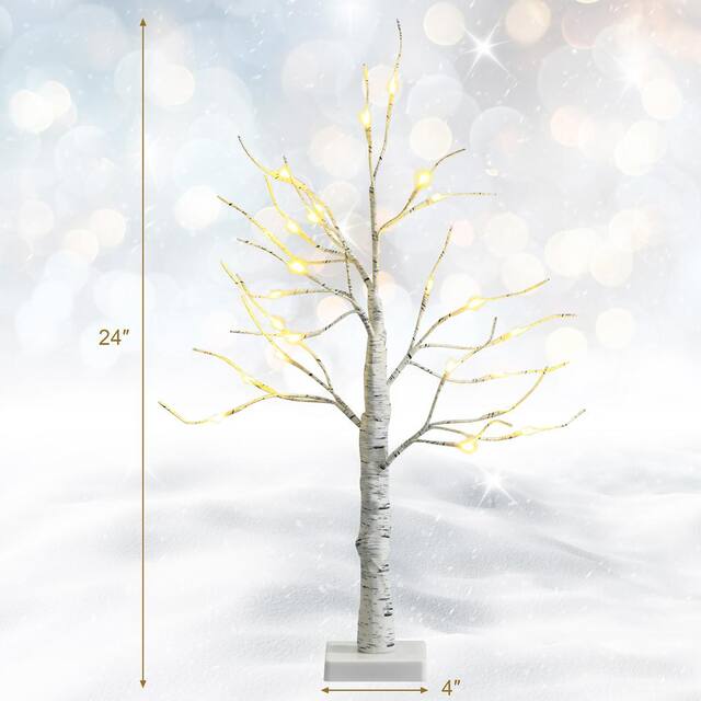 Home Decor - 2' Artificial Pre-Lit White Birch Tree