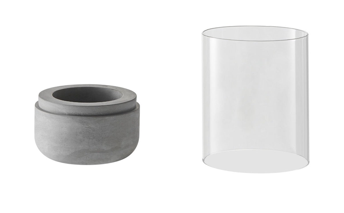 Home Decor - Modern Cool Gray Cement Base and Glass Pillar Hurricane Candle Holder