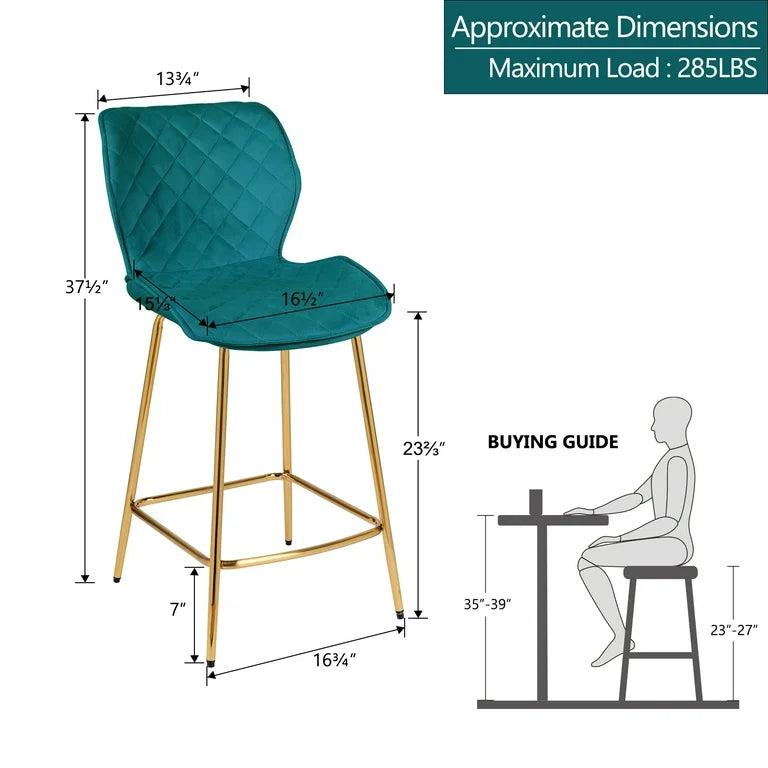Barstool Single - Duhome Velvet Counter Stools with Gold Metal Legs