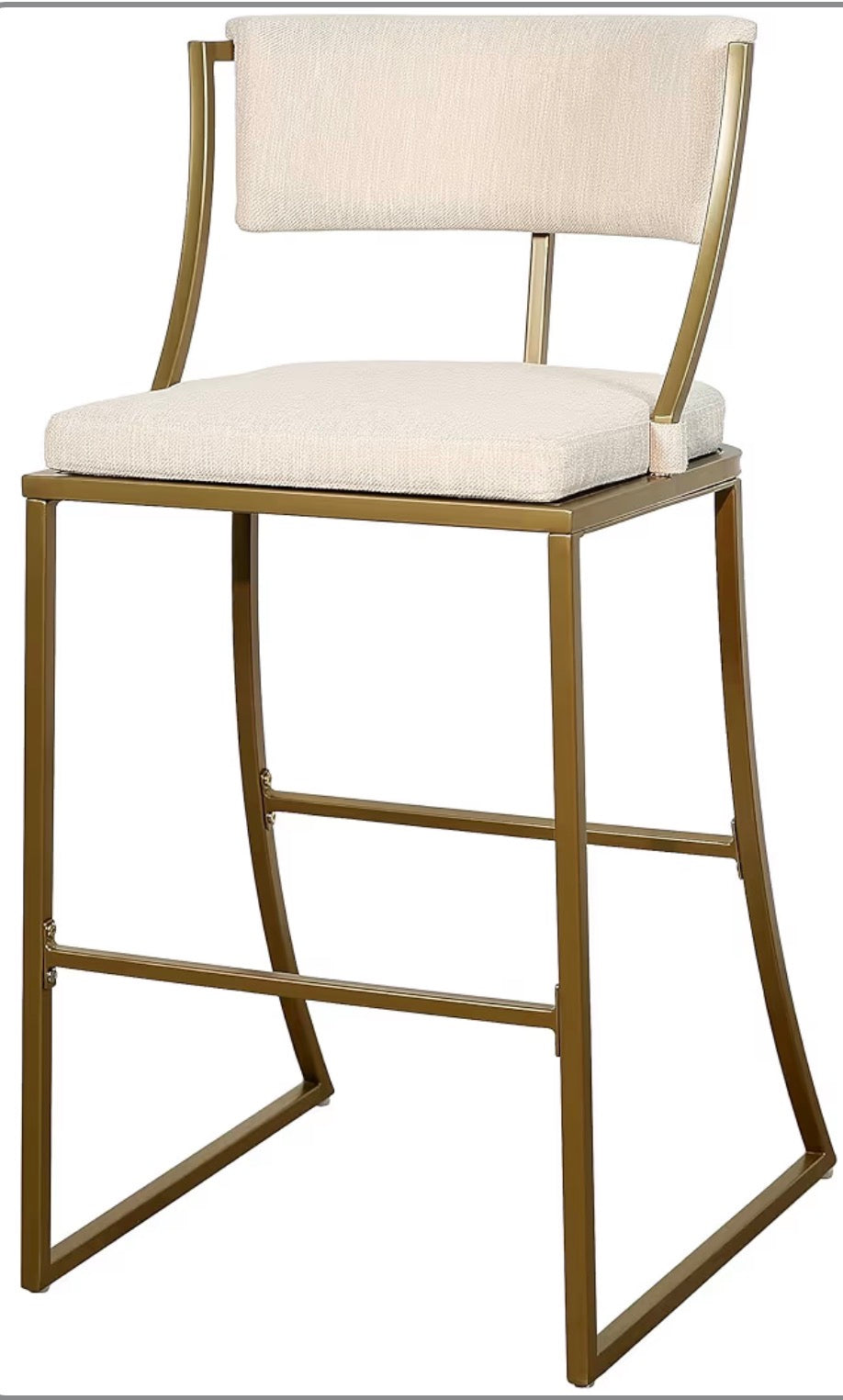 Barstool Single - 30” Mina Bar-Height Metal Bar Stool, Antique Brass with Upholstered Beige Seat and Back