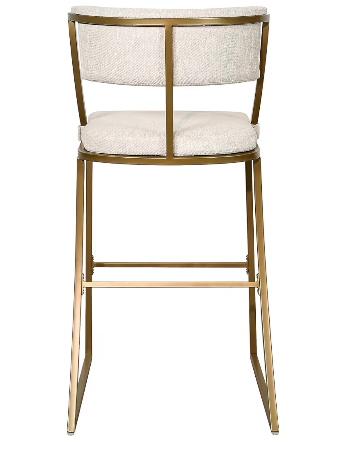 Barstool Single - 30” Mina Bar-Height Metal Bar Stool, Antique Brass with Upholstered Beige Seat and Back