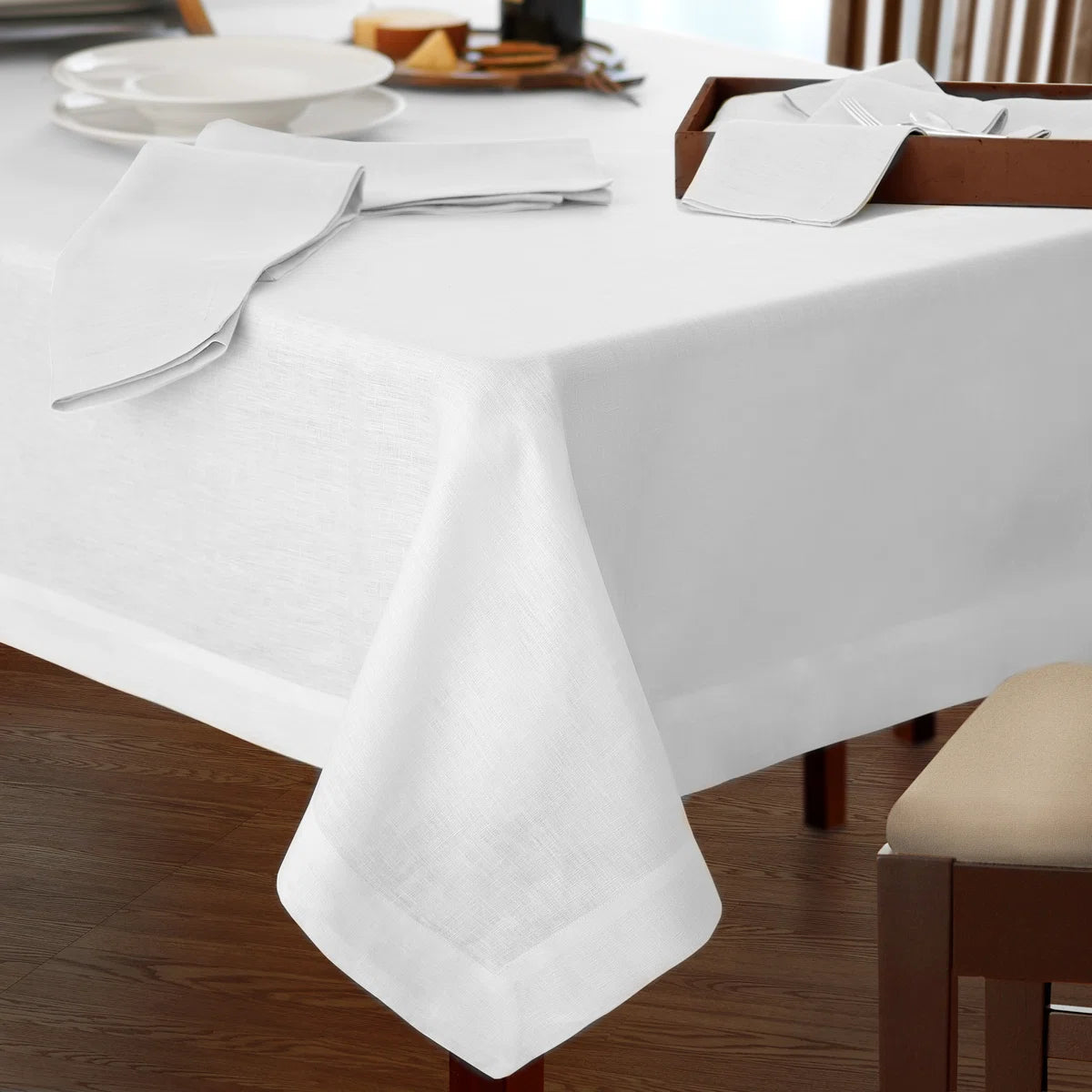 Tablecloth - 70" x 126" La Classica White Linen Tablecloth