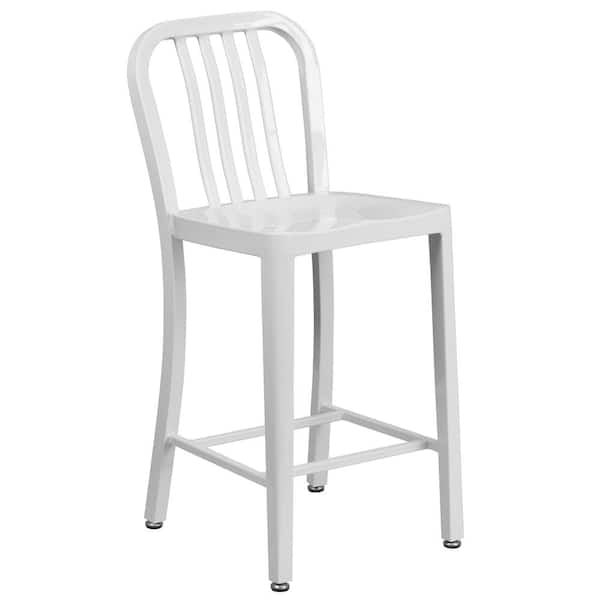Barstool Set of 2 - 24.5” White Metal Bar Stool