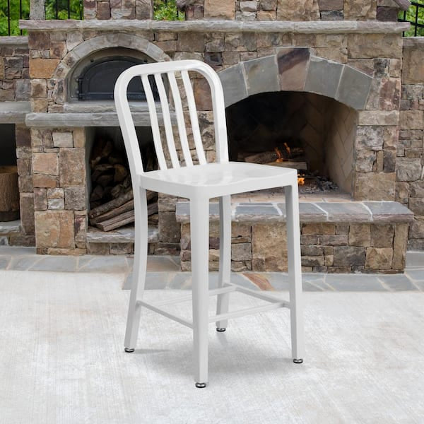 Barstool Set of 2 - 24.5” White Metal Bar Stool