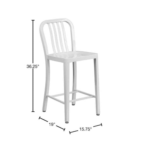 Barstool Set of 2 - 24.5” White Metal Bar Stool