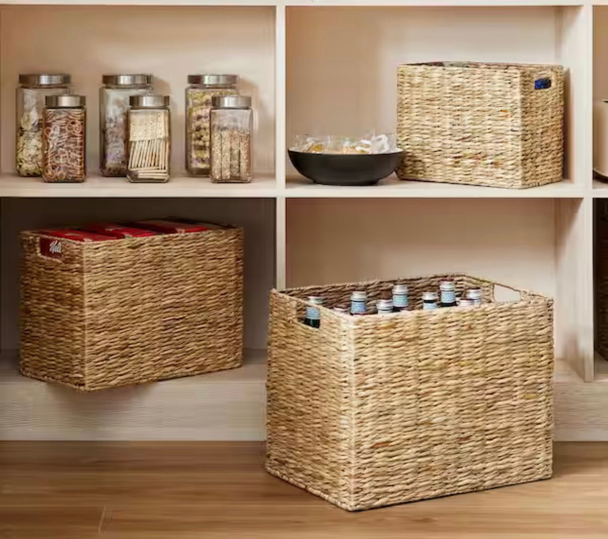 Basket Set of 3 - Rectangular Bulrush Storage Basket