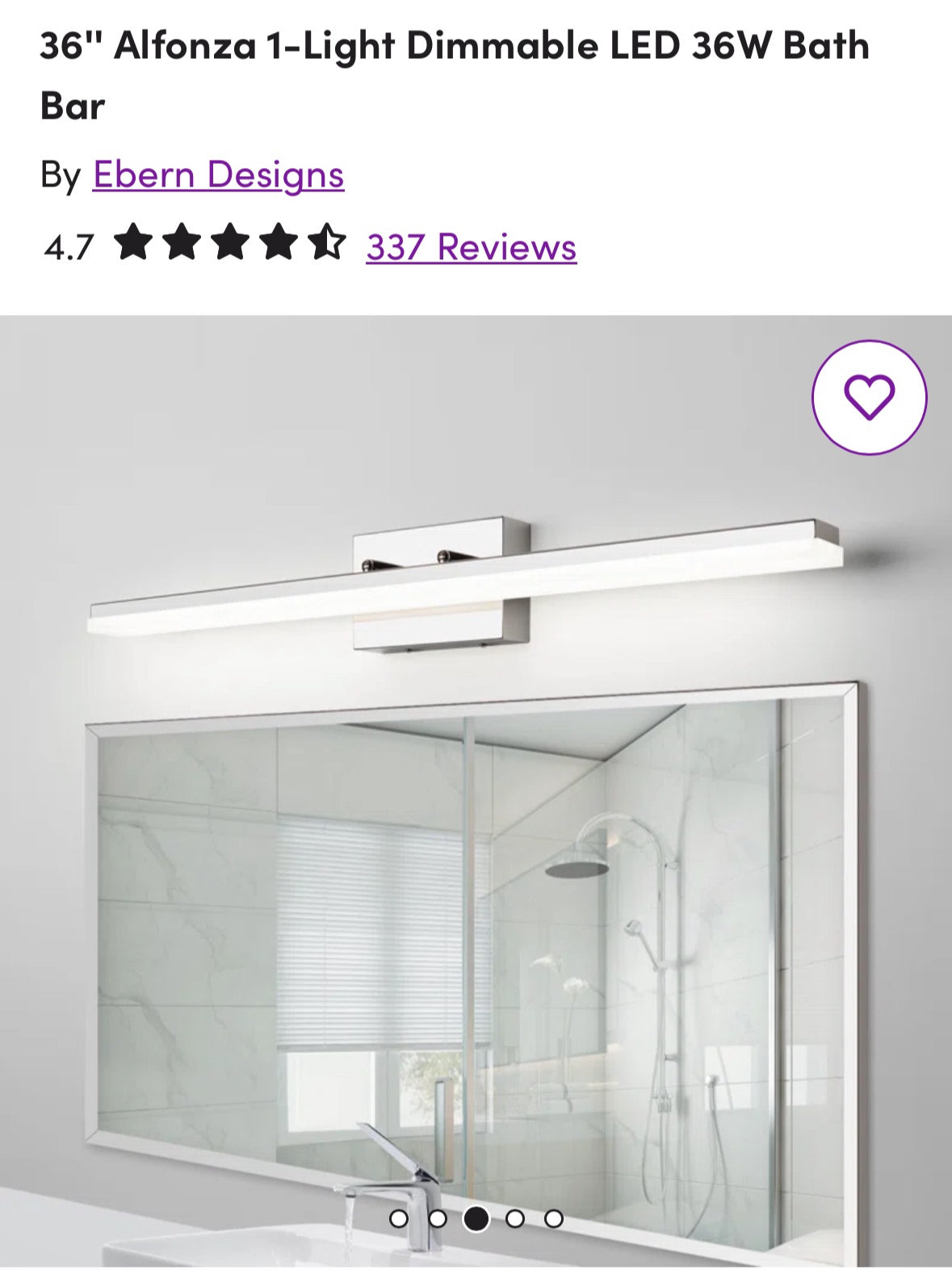 36" 1 Light Dimmable LED 36W Bath Bar - Hebron 4