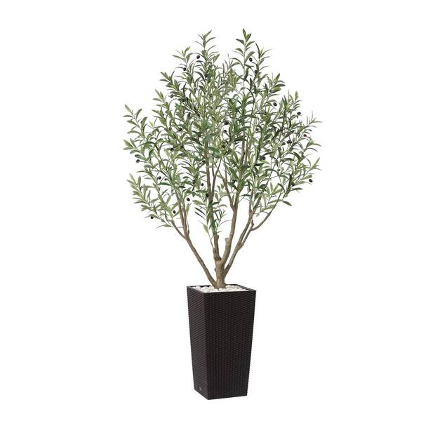 Faux Plant - 5 ft.Faux Olive Tree UV Resistant with Brown Tall Planter, Artificial Olive Tree for Outdoor Decor