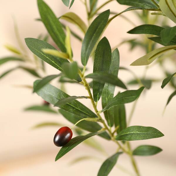 Faux Plant - 5 ft.Faux Olive Tree UV Resistant with Brown Tall Planter, Artificial Olive Tree for Outdoor Decor