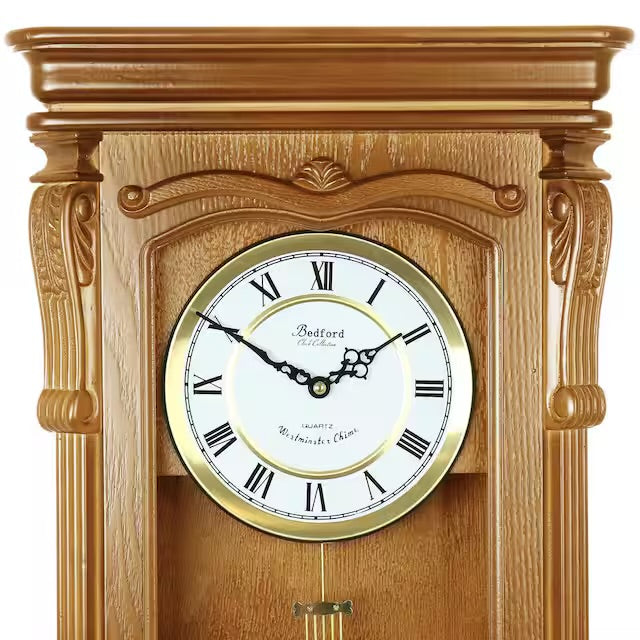 Clock - Golden Oak Chiming Pendulum Wall Clock