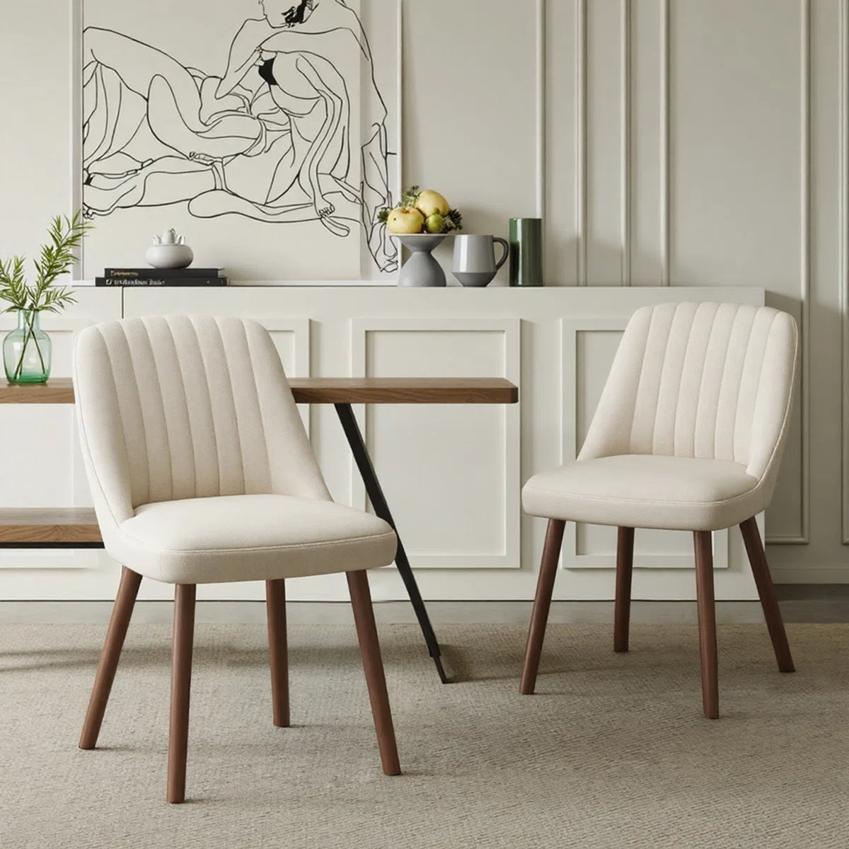 Dining Chair Set of 2 - Modern Upholstered Dining Chair with Solid Wood Legs