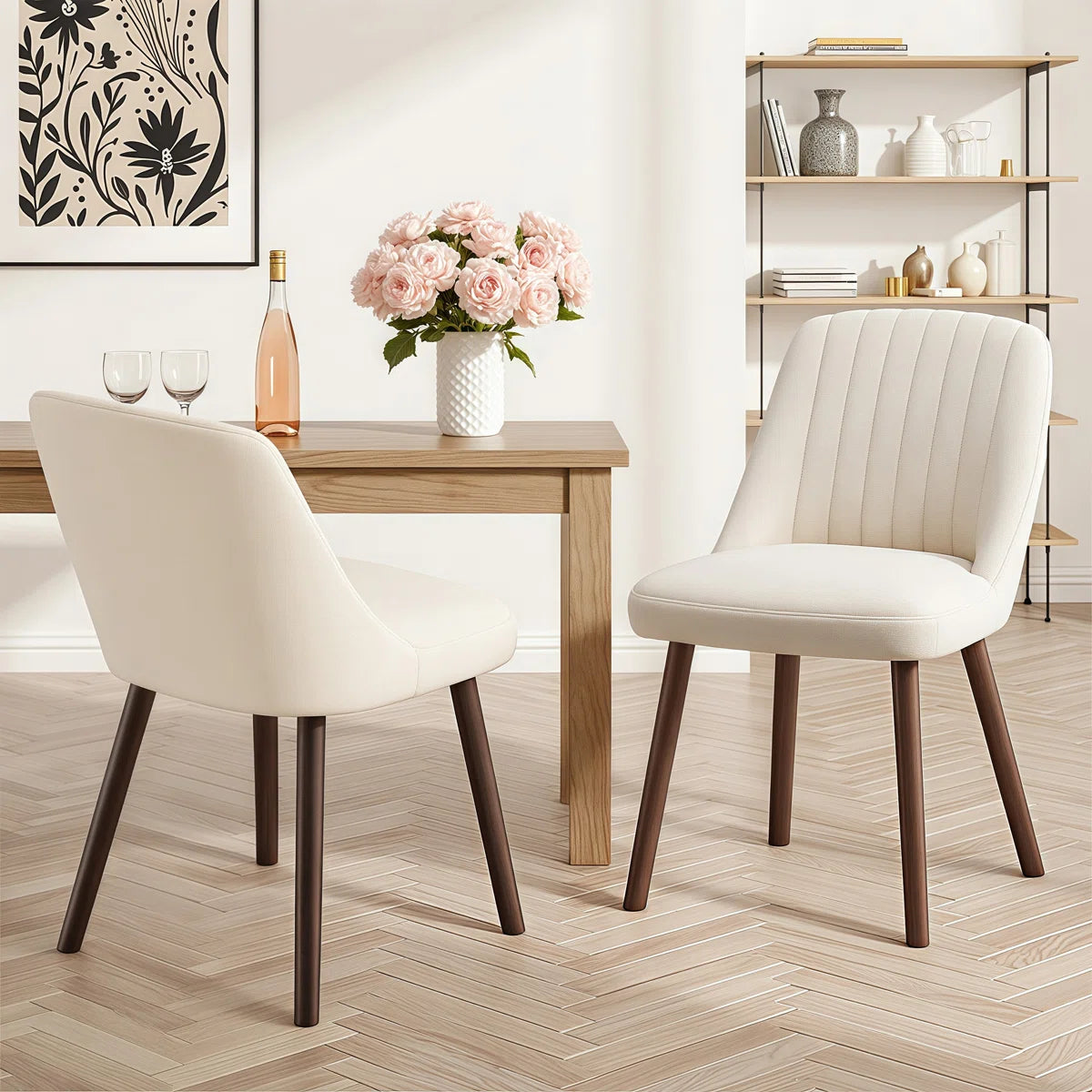 Dining Chair Set of 2 - Modern Upholstered Dining Chair with Solid Wood Legs