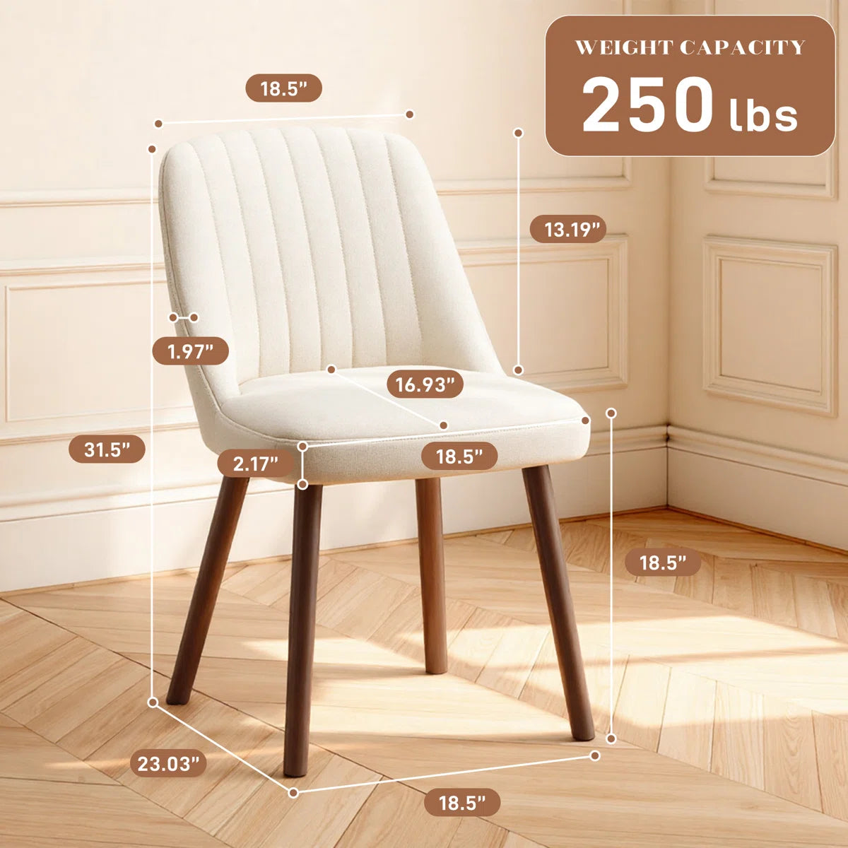 Dining Chair Set of 2 - Modern Upholstered Dining Chair with Solid Wood Legs