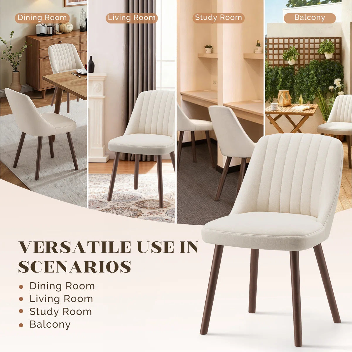 Dining Chair Set of 2 - Modern Upholstered Dining Chair with Solid Wood Legs