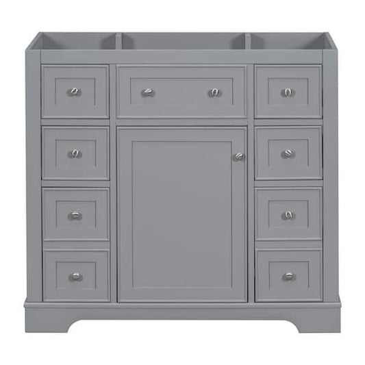 Bathroom Vanity - 36 in. Freestanding Rectangular Bath Vanity Cabinet without Top in Gray with Soild Wood Frame, 6 Drawers and 1 Door