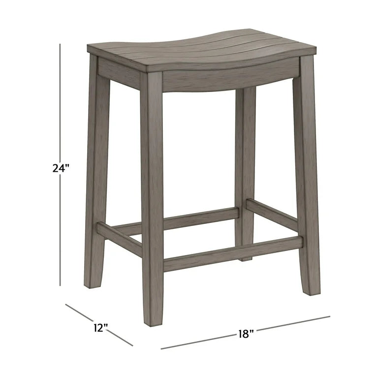 Barstool Single - 24” Woven Paths Fiddler Backless Wood Counter Height Stool, Aged Gray
