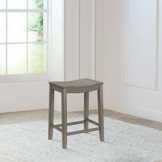 Barstool Single - 24” Woven Paths Fiddler Backless Wood Counter Height Stool, Aged Gray