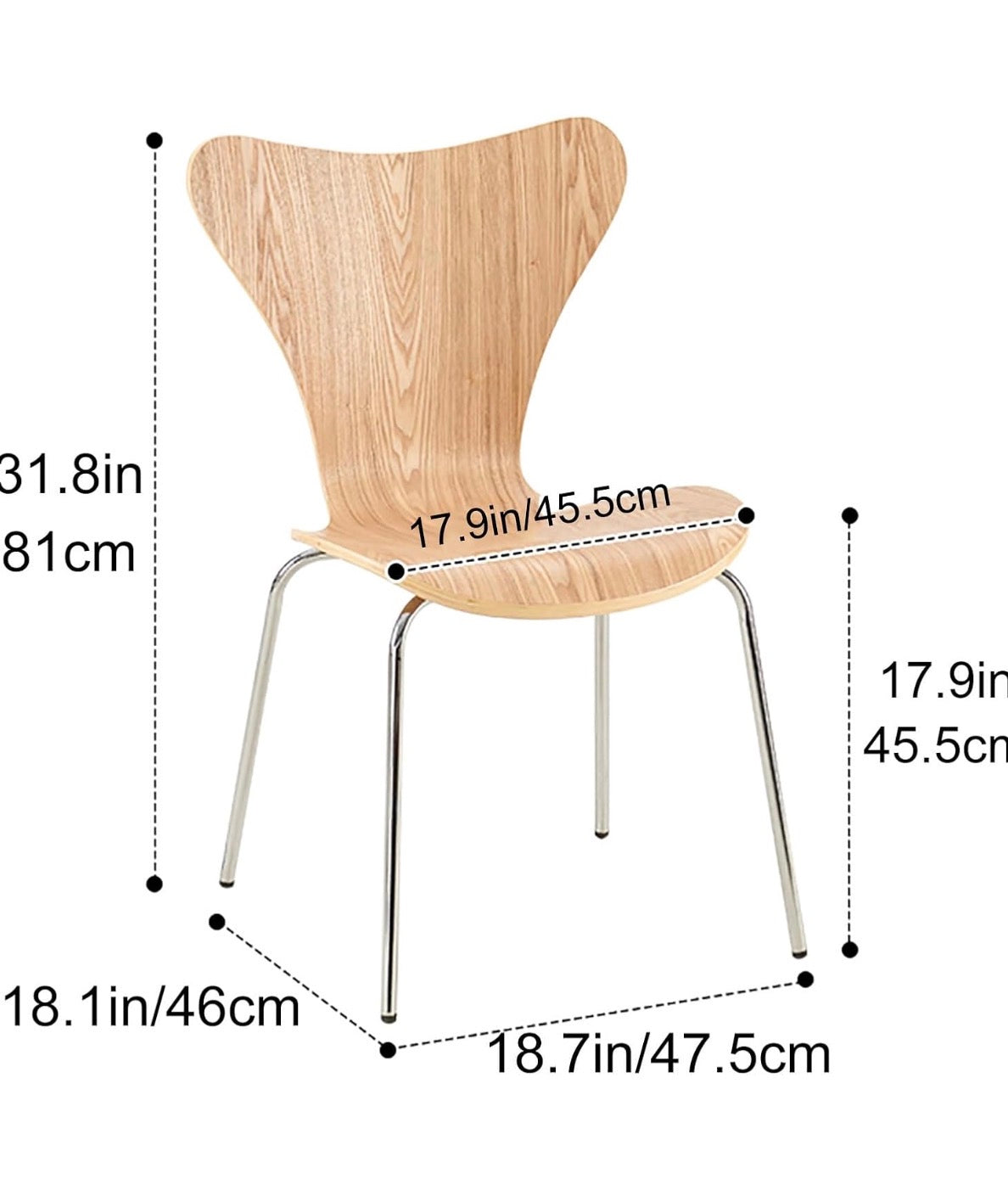 Dining Chair Set of 4 - Mid-Century Modern Wooden Dining Chairs, Dinning Room Chair, Contemporary Stackable Bentwood Kitchen Interior Armless Chairs with Steel Legs (Color : Walnut Color)
