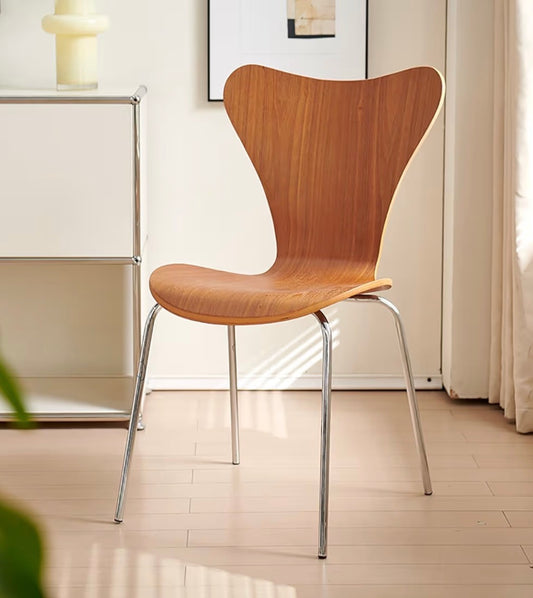 Dining Chair Set of 4 - Mid-Century Modern Wooden Dining Chairs, Dinning Room Chair, Contemporary Stackable Bentwood Kitchen Interior Armless Chairs with Steel Legs (Color : Walnut Color)