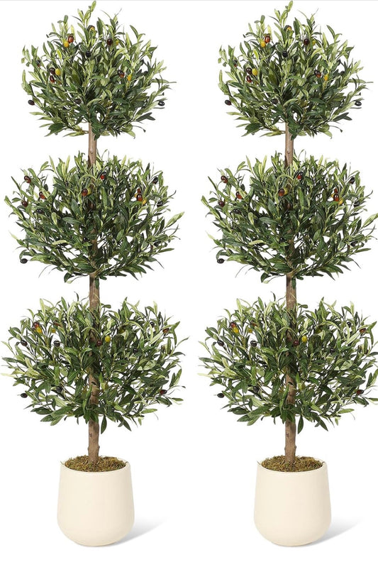 Faux Plant - 2 Pcs Artificial Olive Tree, 5FT Tall Olive Trees Artificial Indoor, Fake Olive Tree with Planter,