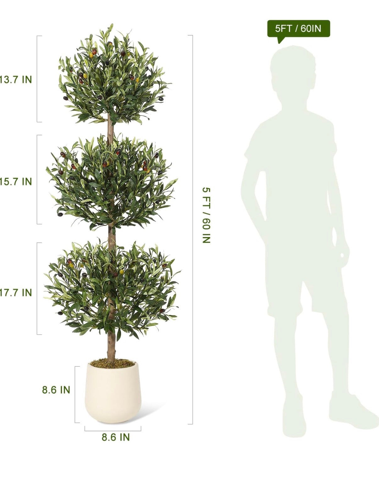 Faux Plant - 2 Pcs Artificial Olive Tree, 5FT Tall Olive Trees Artificial Indoor, Fake Olive Tree with Planter,
