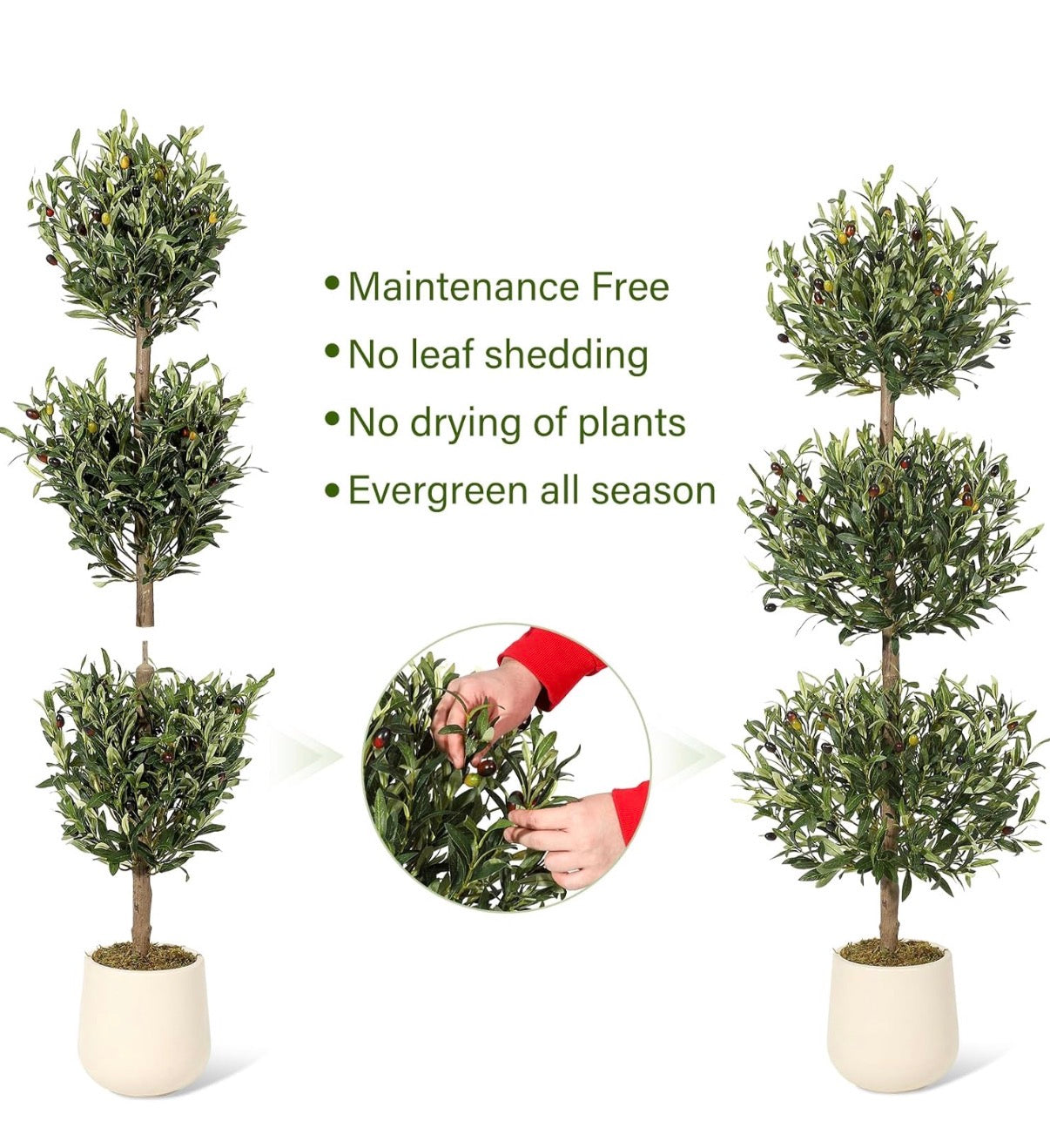 Faux Plant - 2 Pcs Artificial Olive Tree, 5FT Tall Olive Trees Artificial Indoor, Fake Olive Tree with Planter,
