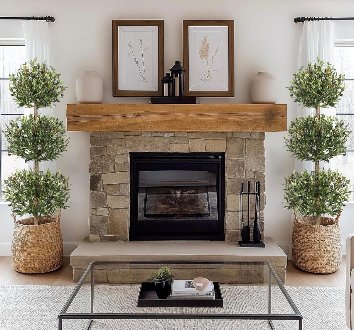 Faux Plant - 2 Pcs Artificial Olive Tree, 5FT Tall Olive Trees Artificial Indoor, Fake Olive Tree with Planter,