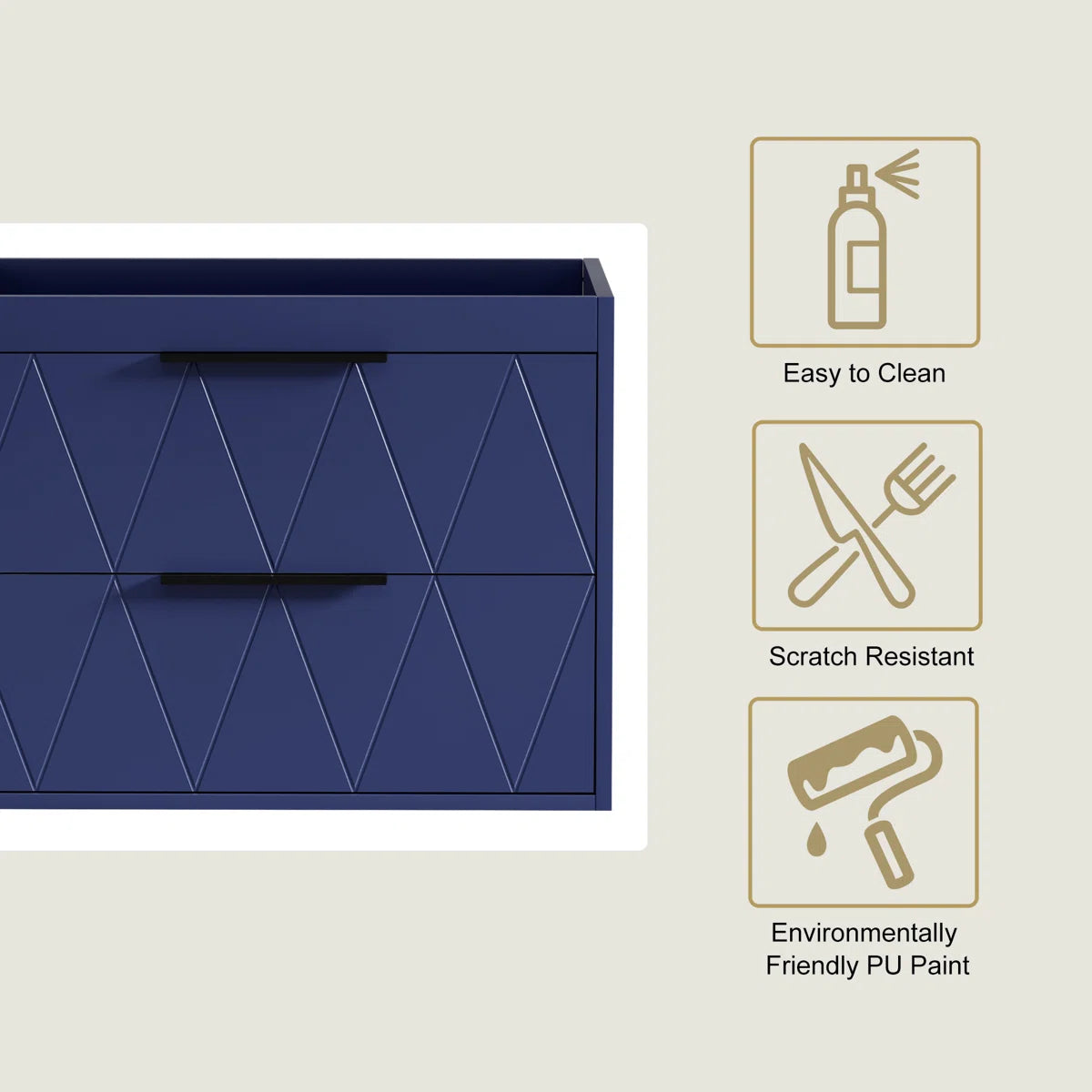 Bathroom Vanity - 36" Modern Wall Mounted Bathroom Vanity Base Only without Sink Top, Soft-close Drawers, Eco-friendly Hand Paint