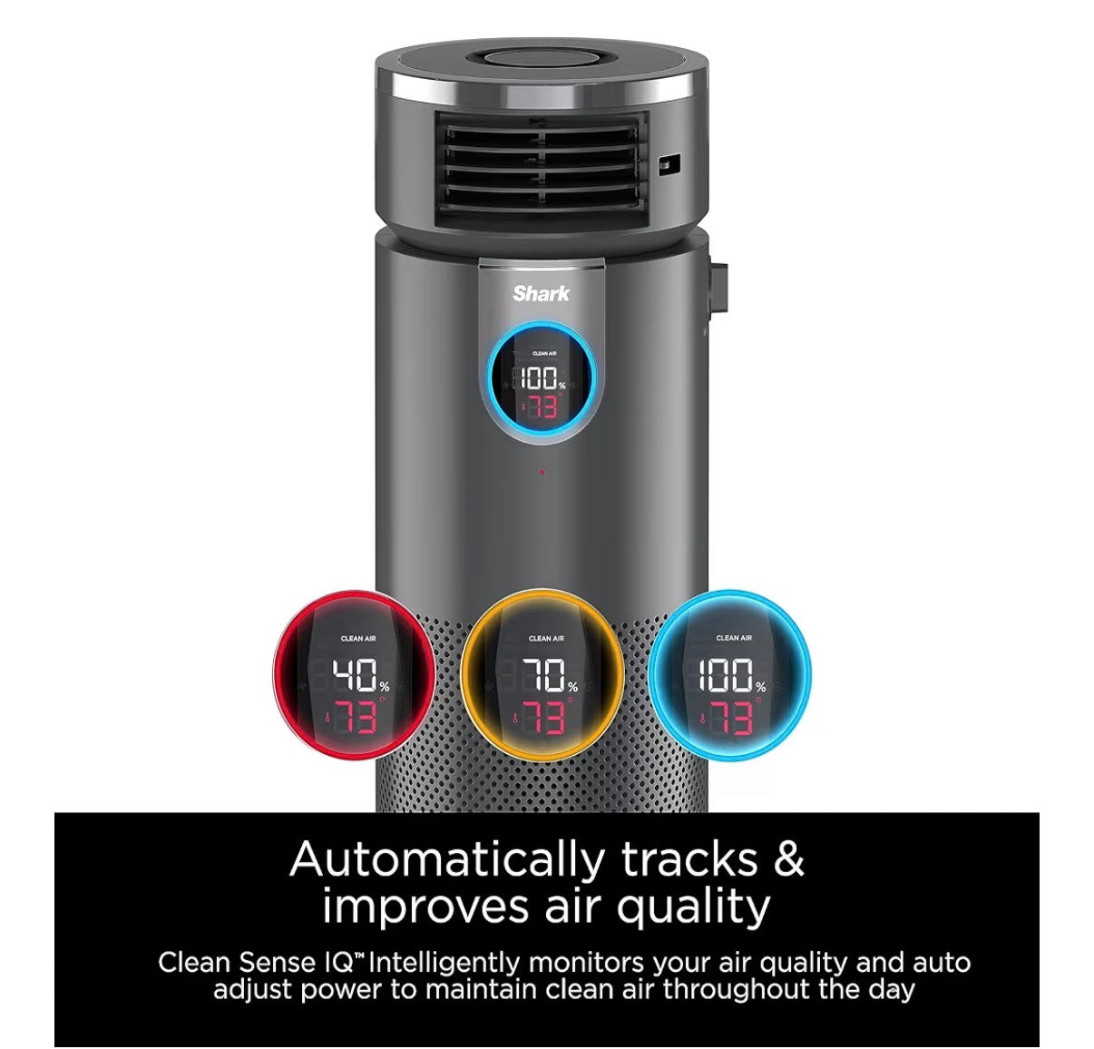 Air Purifier - Shark 3 in 1 Air Purifiers for Home, Bedroom, or Office with HEPA Filter, Small Space Heater and Fan Combo, Filters Smoke, Covers up to 500 Sq Ft, Clean Sense Technology, Heat, Cool and Purify, HC452