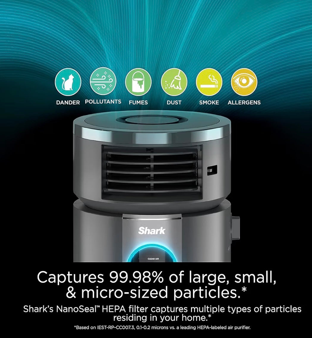 Air Purifier - Shark 3 in 1 Air Purifiers for Home, Bedroom, or Office with HEPA Filter, Small Space Heater and Fan Combo, Filters Smoke, Covers up to 500 Sq Ft, Clean Sense Technology, Heat, Cool and Purify, HC452