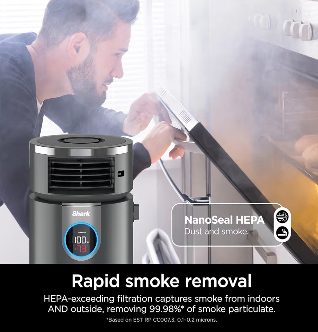 Air Purifier - Shark 3 in 1 Air Purifiers for Home, Bedroom, or Office with HEPA Filter, Small Space Heater and Fan Combo, Filters Smoke, Covers up to 500 Sq Ft, Clean Sense Technology, Heat, Cool and Purify, HC452