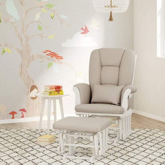 Rocking Chair - Tuscany White with Taupe Swirl Cushion Glider and Ottoman Set
