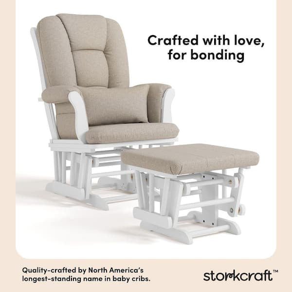 Rocking Chair - Tuscany White with Taupe Swirl Cushion Glider and Ottoman Set